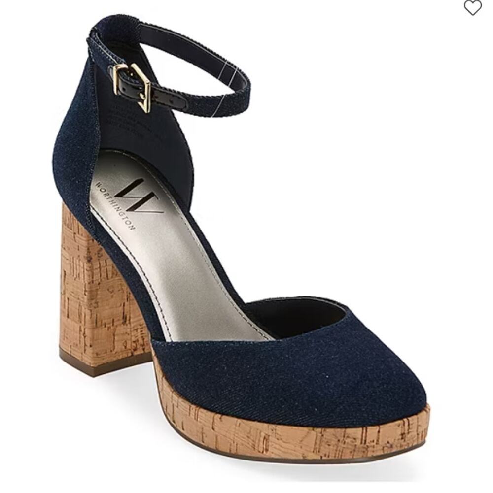 Worthington Womens Panama Block Heel Pumps Denim Size 9.5 M